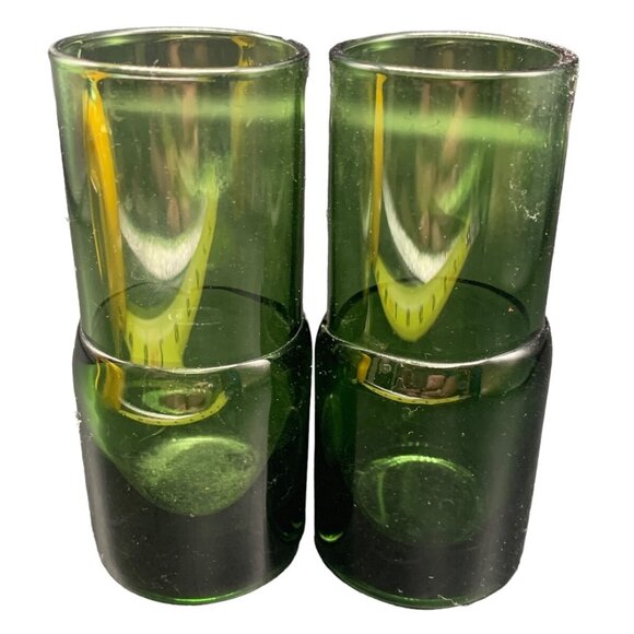 Vintage Set Mid Century Danish Modern Green Encased Shot Art Glass Avocado Green - Picture 1 of 9